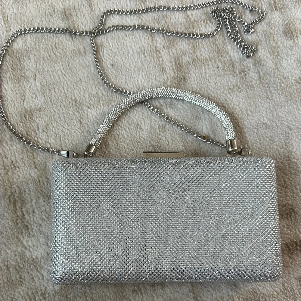 Silver Evening Clutch Bag with Chain Strap